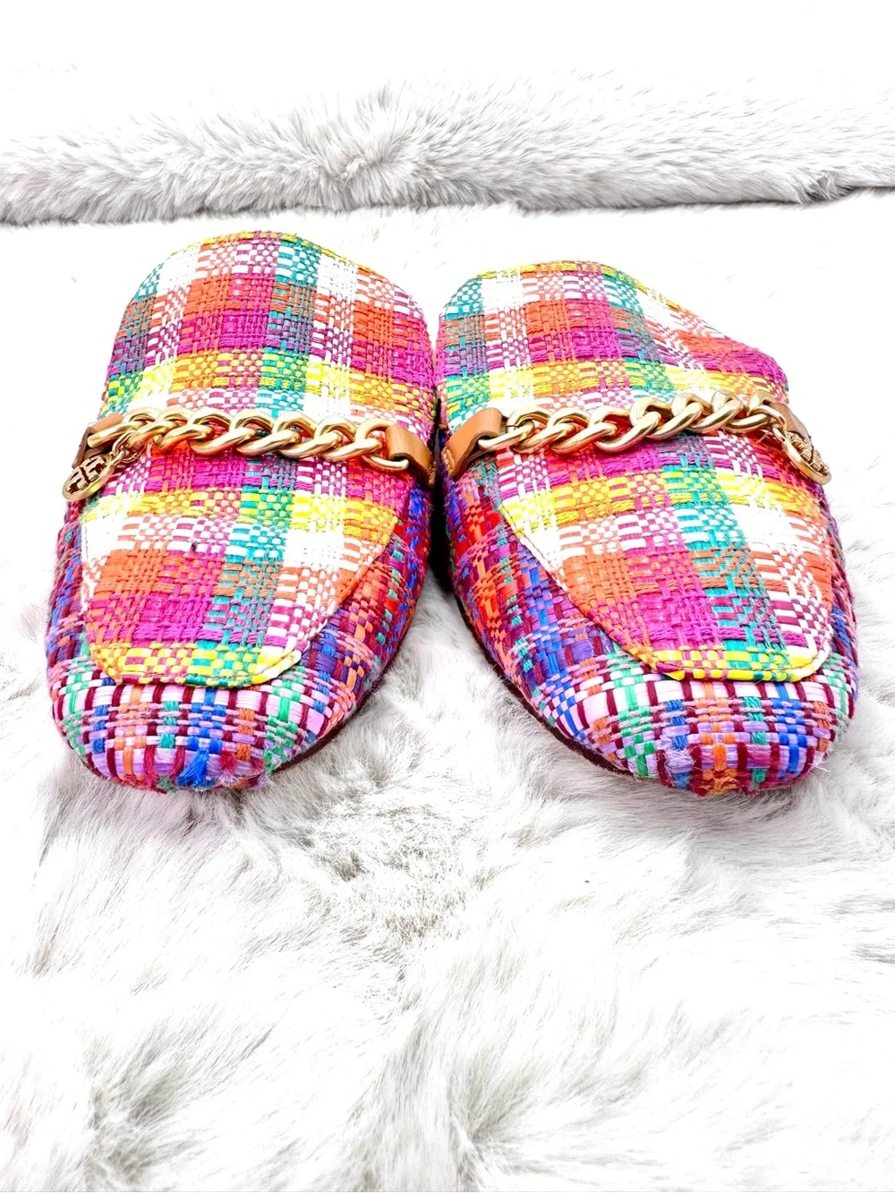 Tory Burch Mini Benton Loafer Slide Mule Flats Multicolor Charm Size 11